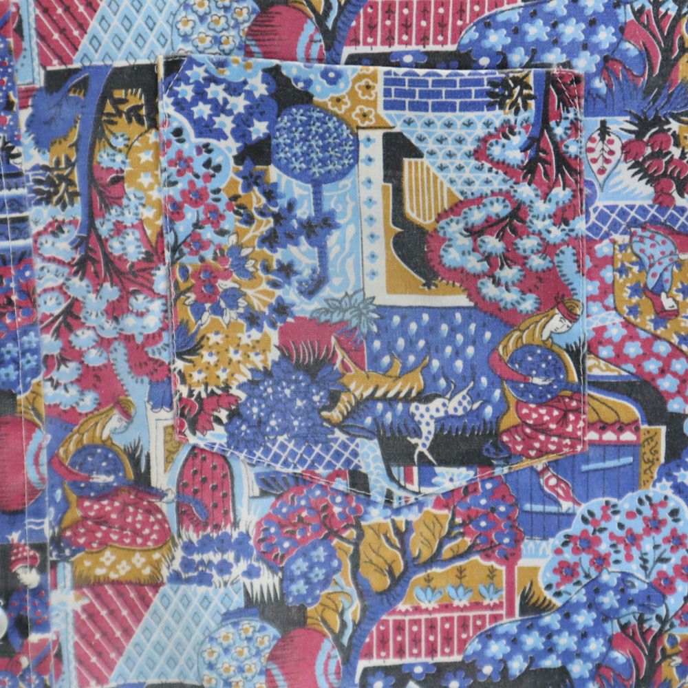 キングスロード 70s ヴィンテージ 総柄 半袖 シャツ M ブルー系 メンズ