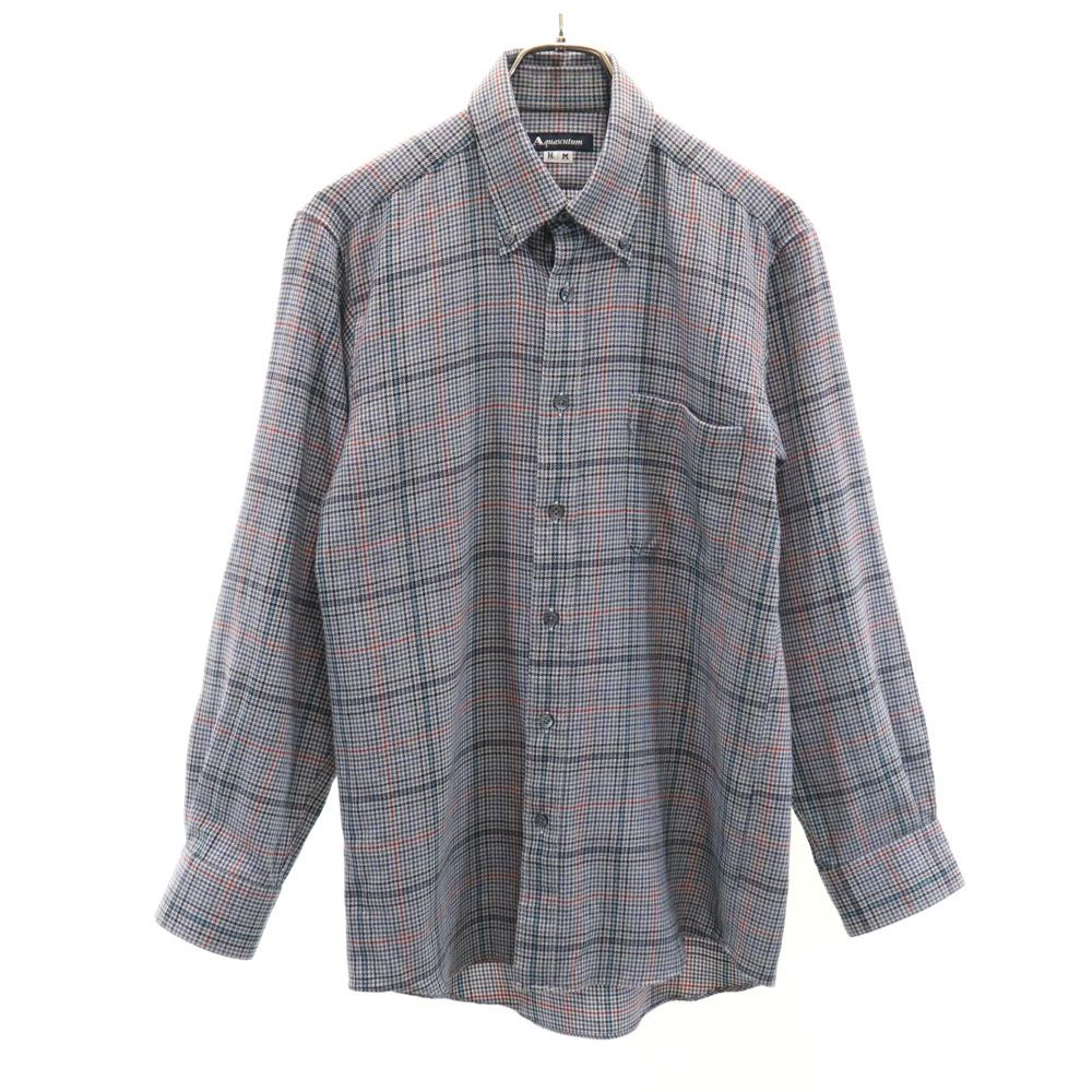 Aquascutum アクアスキュータム 日本製 ウール 千鳥柄 長袖 ボタンダウンシャツ グレー系 メンズ