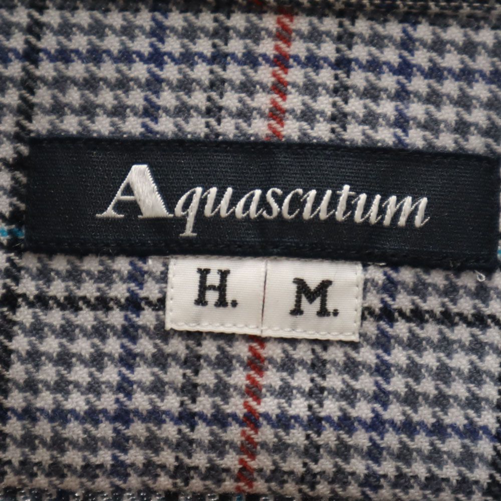 Aquascutum アクアスキュータム 日本製 ウール 千鳥柄 長袖 ボタンダウンシャツ グレー系 メンズ