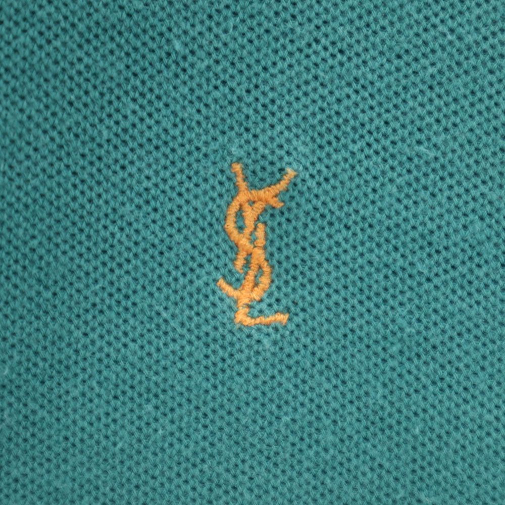 YVES SAINT LAURENT イヴサンローラン 90s オールド 半袖 ポロシャツ S グリーン 鹿の子 メンズ