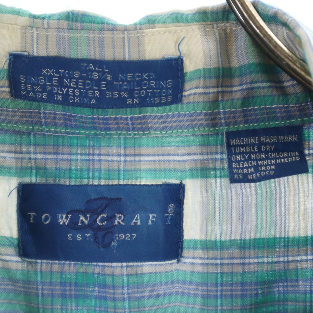 TOWNCRAFT タウンクラフト 80s ヴィンテージ チェック柄 半袖 シャツ XXLT(18-18 1/2 NECK) ブルー系 ビッグサイズ メンズ