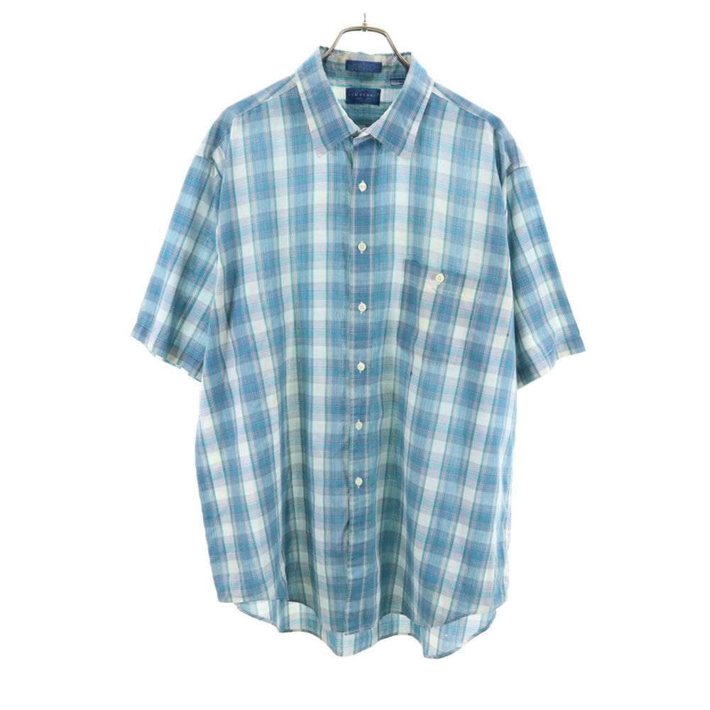TOWNCRAFT タウンクラフト 80s ヴィンテージ チェック柄 半袖 シャツ XXLT(18-18 1/2 NECK) ブルー系 ビッグサイズ メンズ