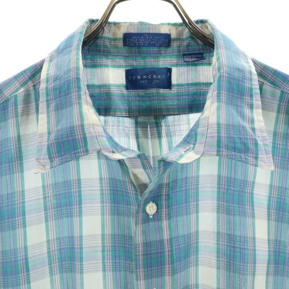 TOWNCRAFT タウンクラフト 80s ヴィンテージ チェック柄 半袖 シャツ XXLT(18-18 1/2 NECK) ブルー系 ビッグサイズ メンズ