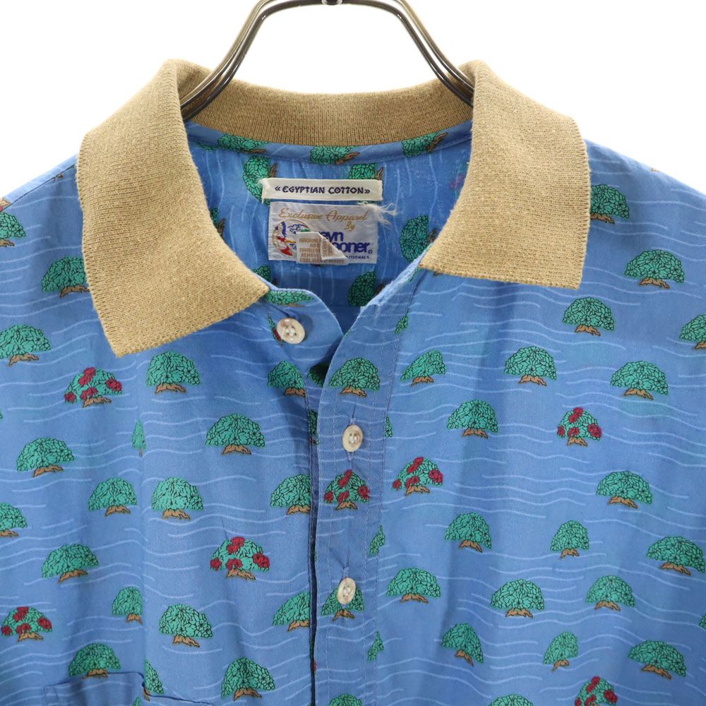 レインスプーナー 90s オールド 水着タグ 総柄 半袖 アロハ ポロシャツ S 水色系 reyn spooner メンズ