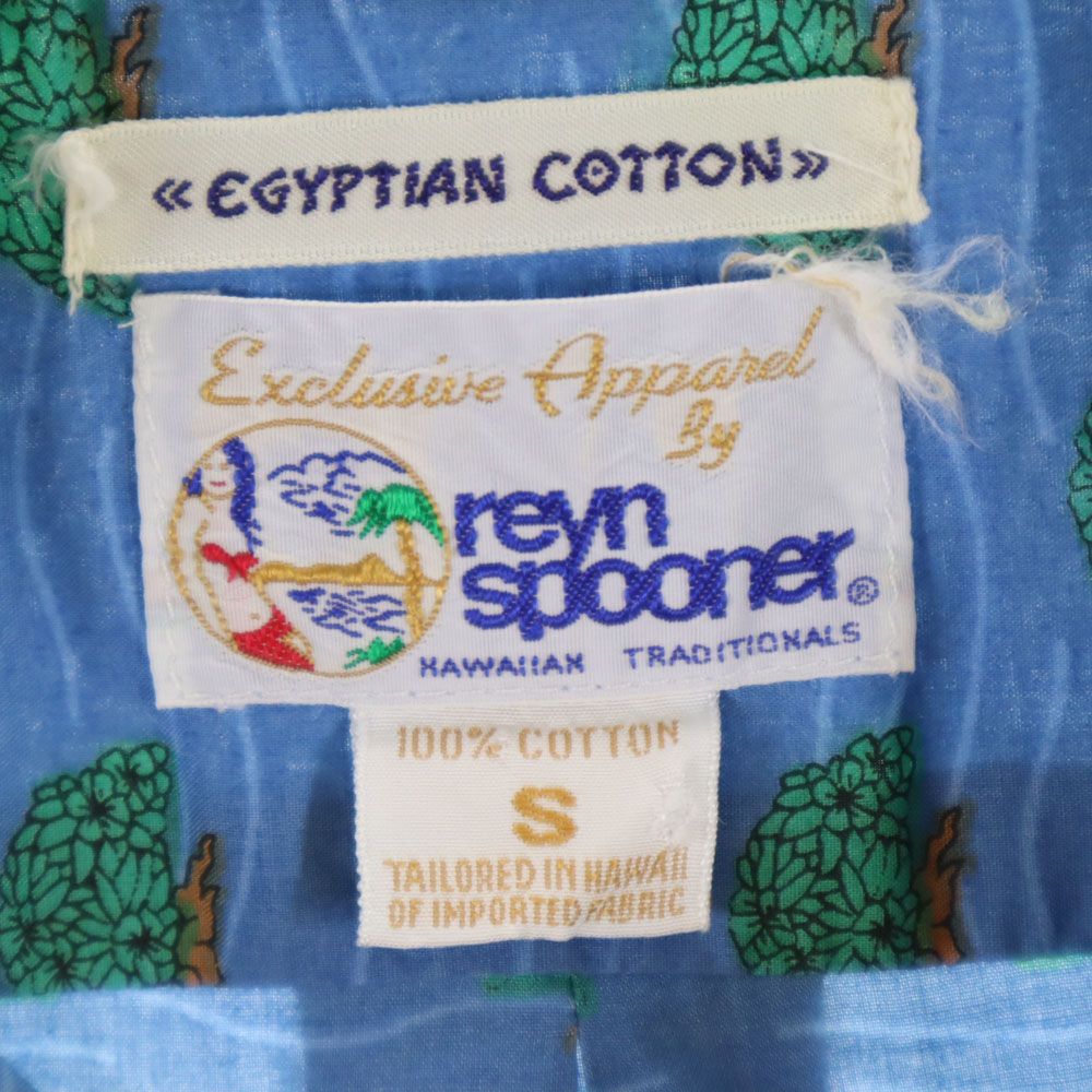 レインスプーナー 90s オールド 水着タグ 総柄 半袖 アロハ ポロシャツ S 水色系 reyn spooner メンズ
