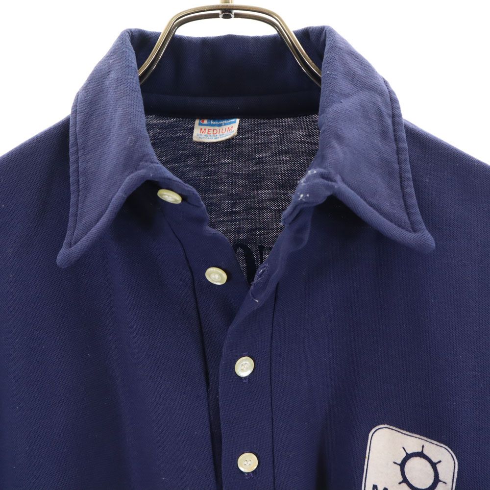 Champion チャンピオン 70s USA製 バータグ ヴィンテージ 半袖 ポロシャツ M ネイビー メンズ