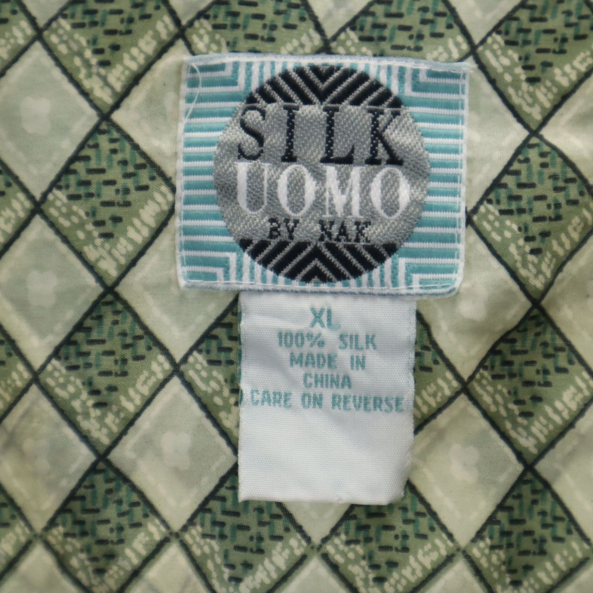 SILKUOMO 90s シルク100% オールド 総柄 半袖 シャツ XL グリーン系 メンズ