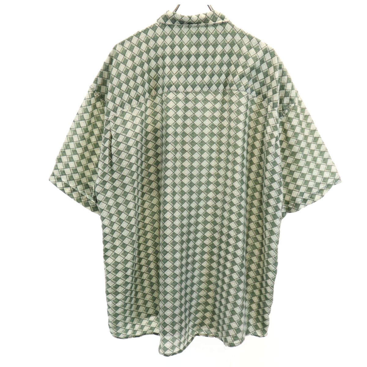SILKUOMO 90s シルク100% オールド 総柄 半袖 シャツ XL グリーン系 メンズ