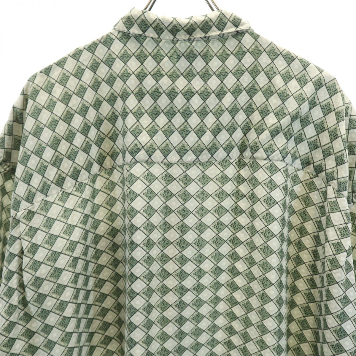 SILKUOMO 90s シルク100% オールド 総柄 半袖 シャツ XL グリーン系 メンズ