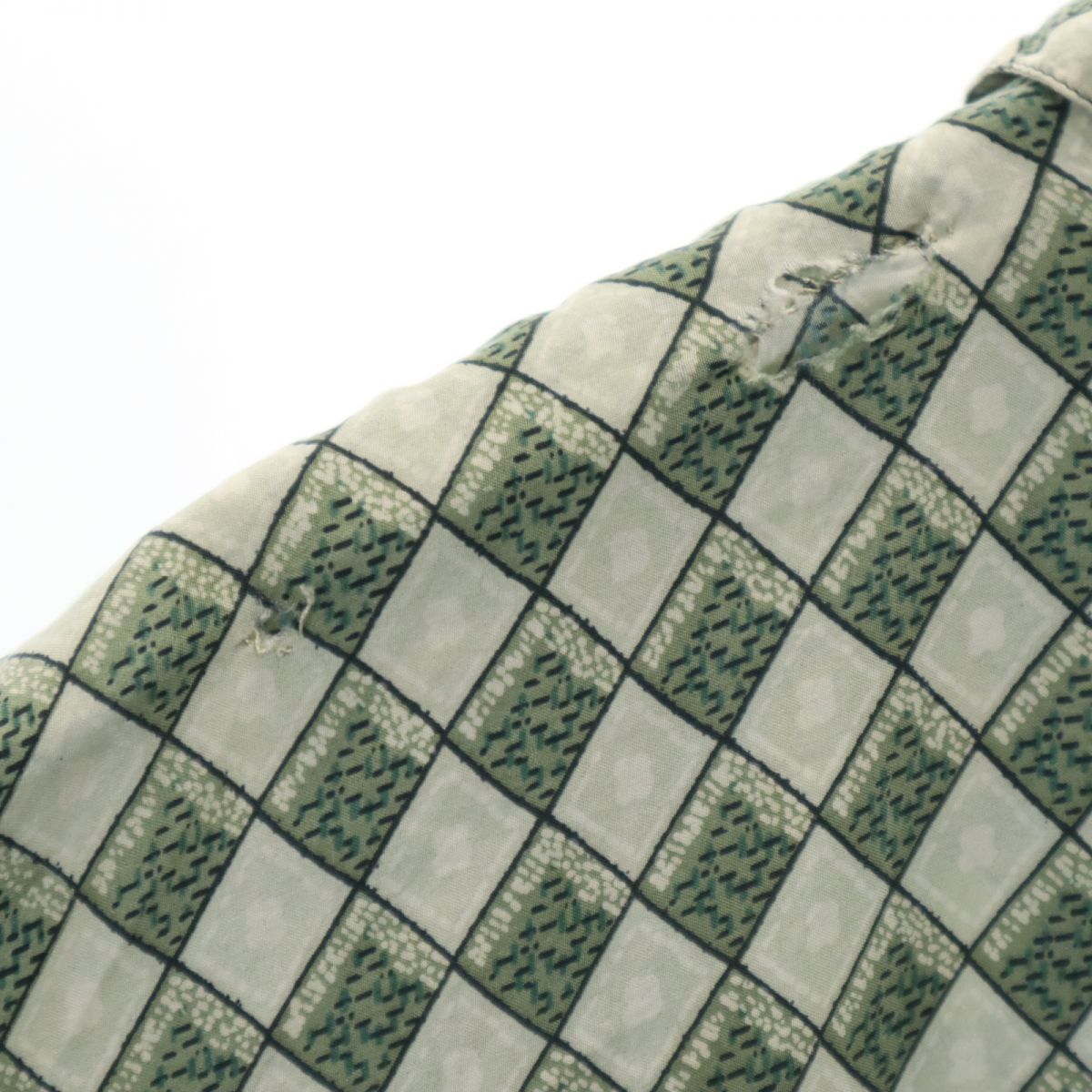 SILKUOMO 90s シルク100% オールド 総柄 半袖 シャツ XL グリーン系 メンズ