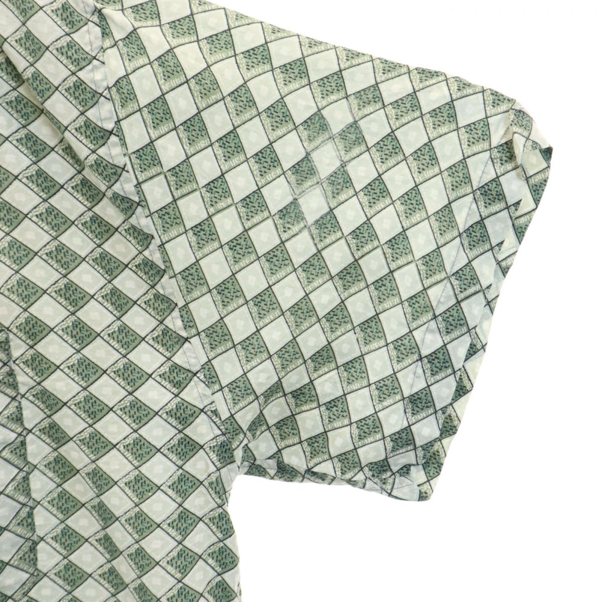 SILKUOMO 90s シルク100% オールド 総柄 半袖 シャツ XL グリーン系 メンズ