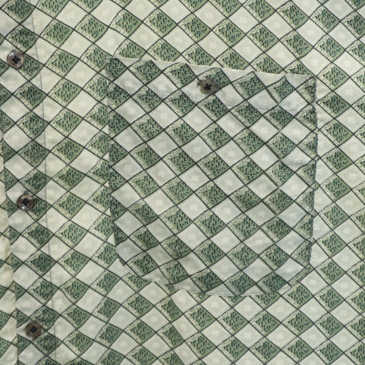 SILKUOMO 90s シルク100% オールド 総柄 半袖 シャツ XL グリーン系 メンズ