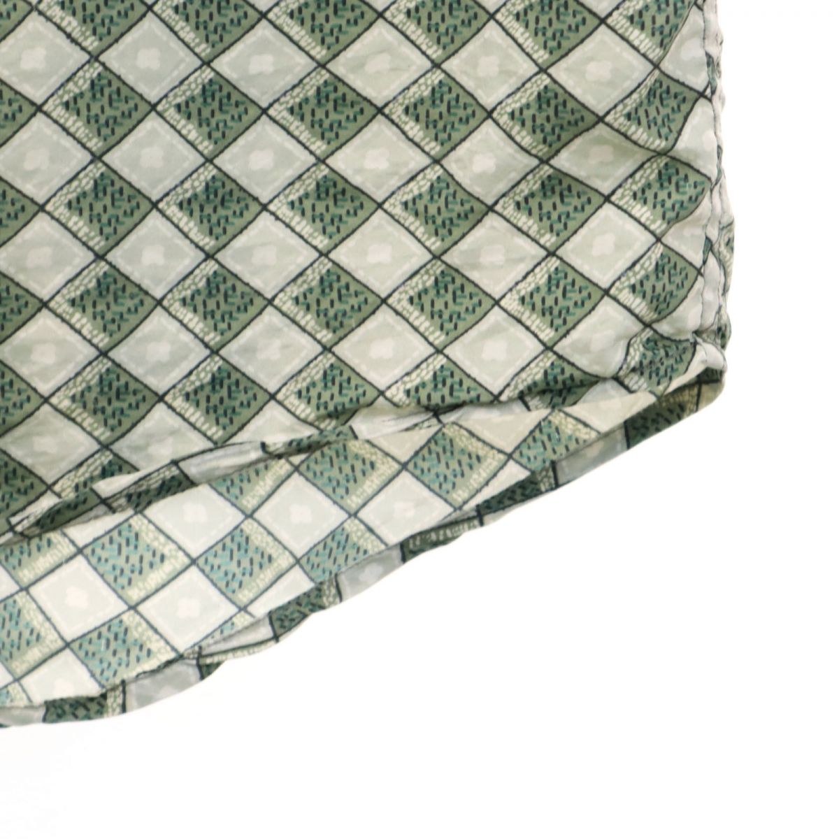 SILKUOMO 90s シルク100% オールド 総柄 半袖 シャツ XL グリーン系 メンズ