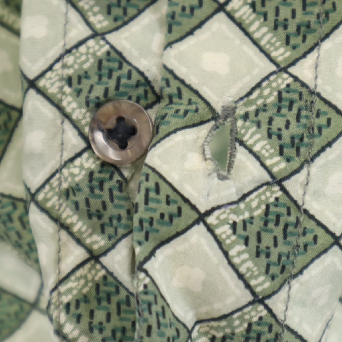 SILKUOMO 90s シルク100% オールド 総柄 半袖 シャツ XL グリーン系 メンズ