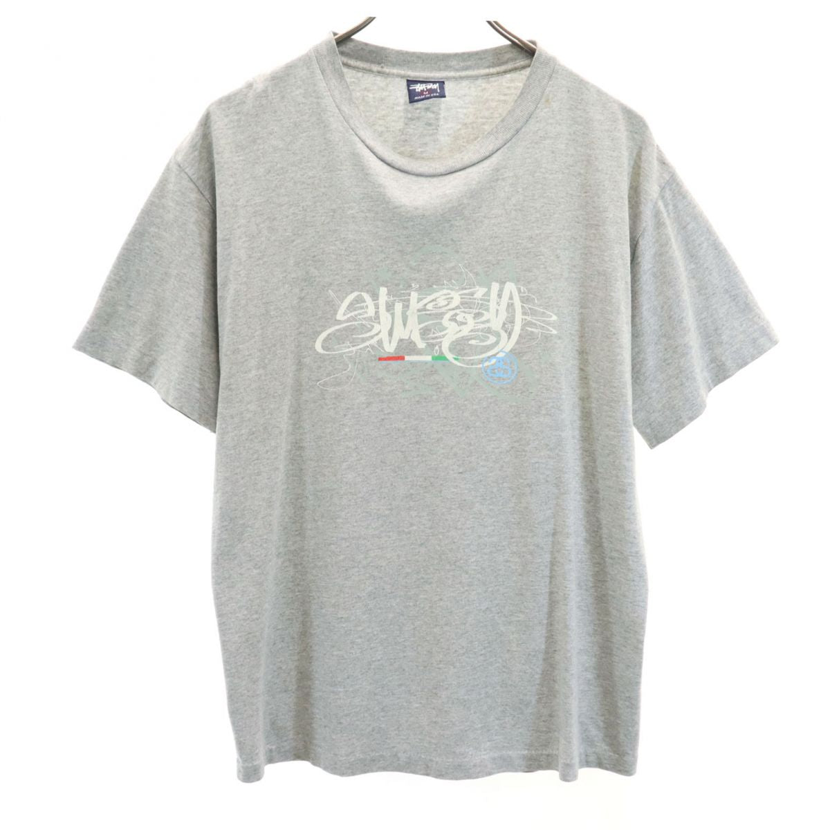 STUSSY ステューシー 90s USA製 オールド 紺タグ プリント 半袖 Tシャツ M グレー メンズ