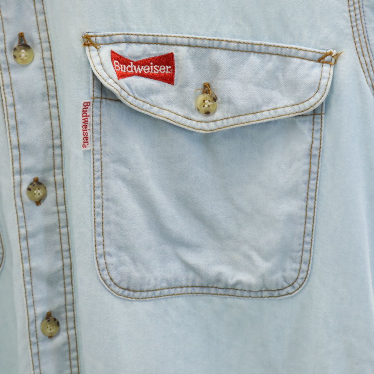 Budweiser バドワイザー 90s オールド 半袖 デニム ワークシャツ M ブルー メンズ