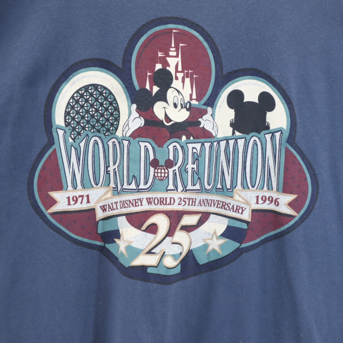 MICKEY,INC 90s USA製 オールド 半袖 ディズニーワールド 25周年記念 Tシャツ L ネイビー ミッキー ミッキーマウス メンズ
