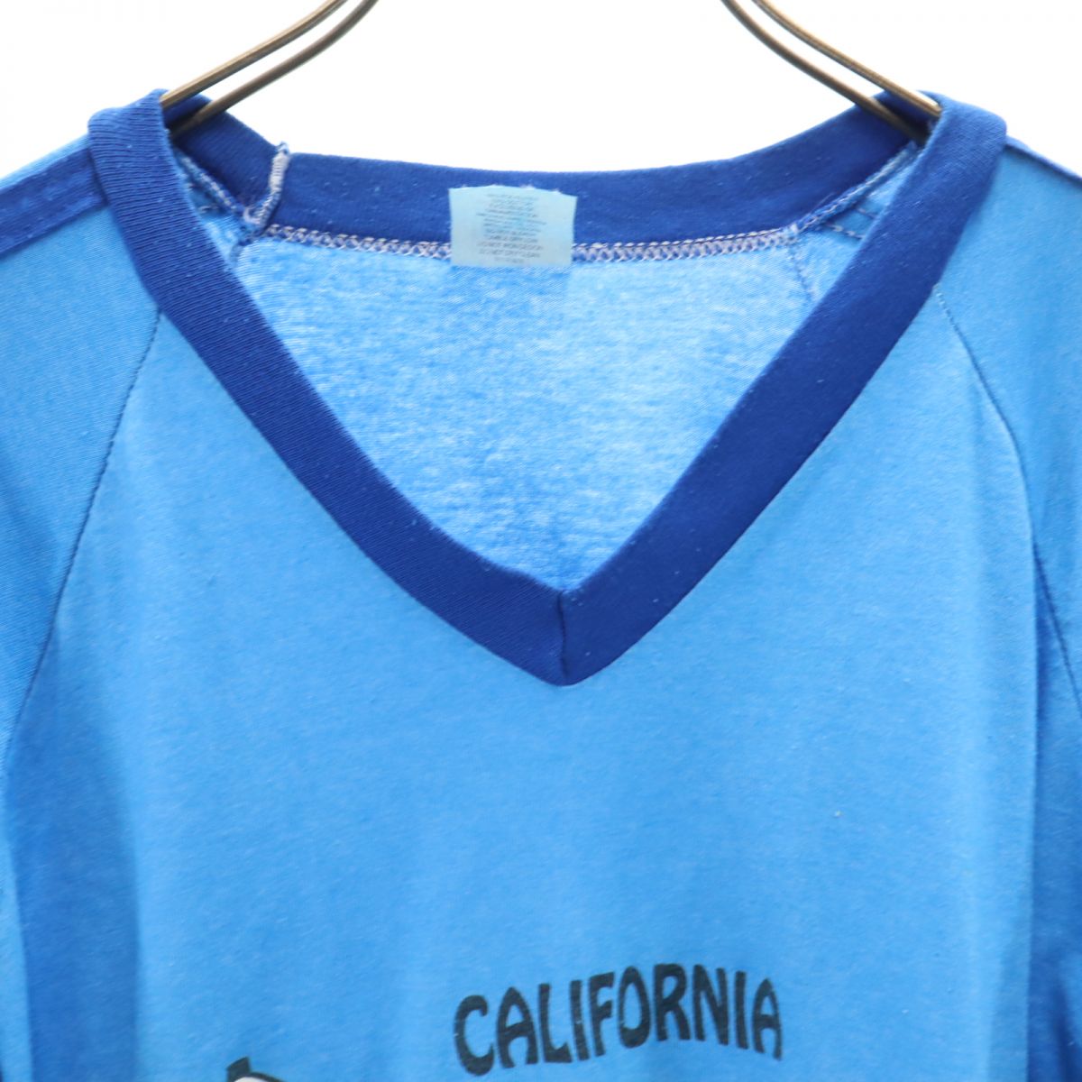 Velva Sheen ベルバシーン 90s USA製 オールド リンガー 半袖 Vネック Tシャツ L 青系 ミッキーマウス メンズ