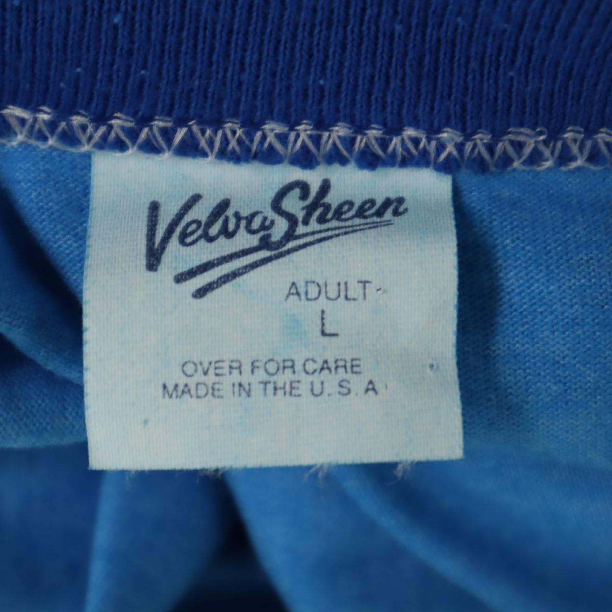 Velva Sheen ベルバシーン 90s USA製 オールド リンガー 半袖 Vネック Tシャツ L 青系 ミッキーマウス メンズ