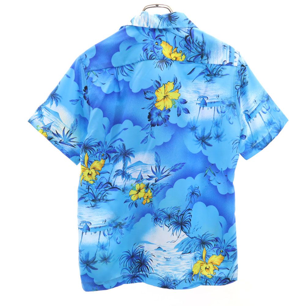 VINTAGE ヴィンテージ 70s 80s ハワイ製 総柄 半袖 アロハシャツ S ブルー メンズ