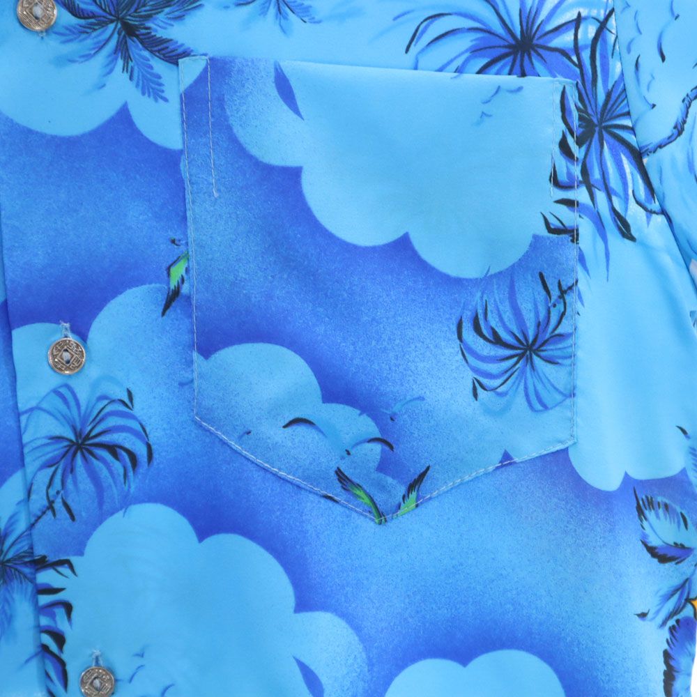 VINTAGE ヴィンテージ 70s 80s ハワイ製 総柄 半袖 アロハシャツ S ブルー メンズ