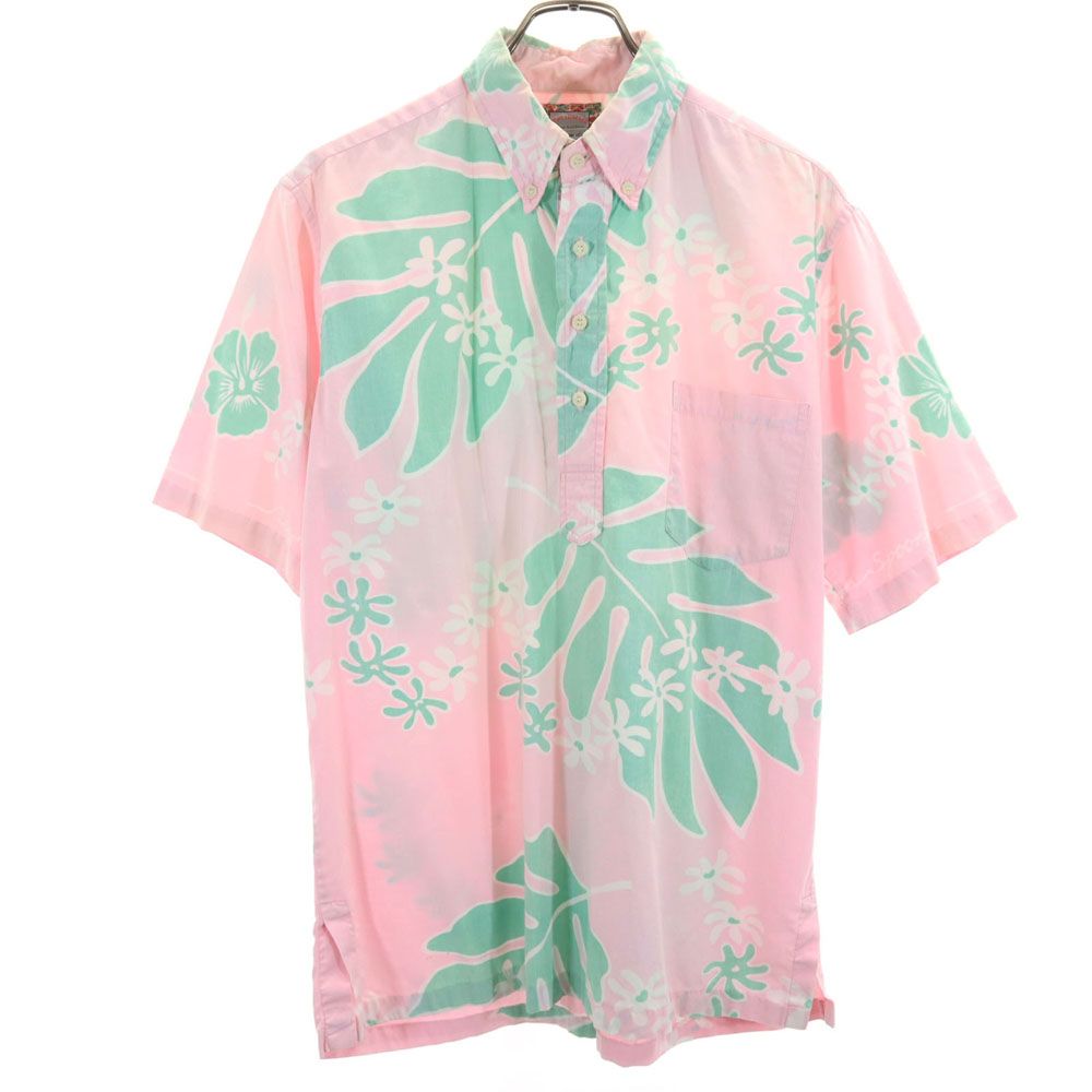 reyn spooner レインスプーナー 90s 00s オールド 総柄 リバースプリント 半袖 ハーフボタン ボタンダウンシャツ M ピンク系 メンズ