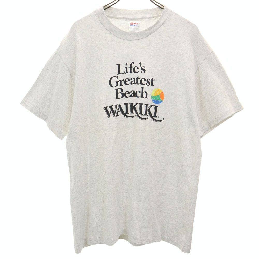 Hanes ヘインズ ヘビーウェイト USA製 プリント 半袖 Tシャツ L グレー系 メンズ
