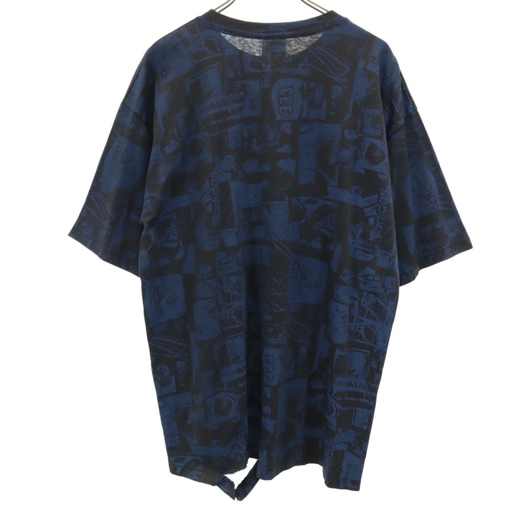 adidas アディダス 90s USA製 オールド エキップメント 総柄 半袖 Tシャツ L ネイビー系 メンズ