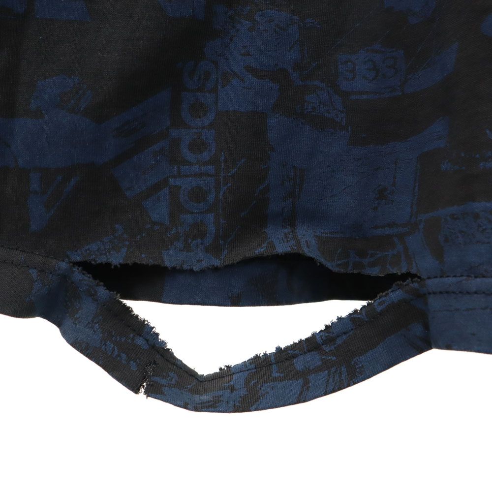 adidas アディダス 90s USA製 オールド エキップメント 総柄 半袖 Tシャツ L ネイビー系 メンズ