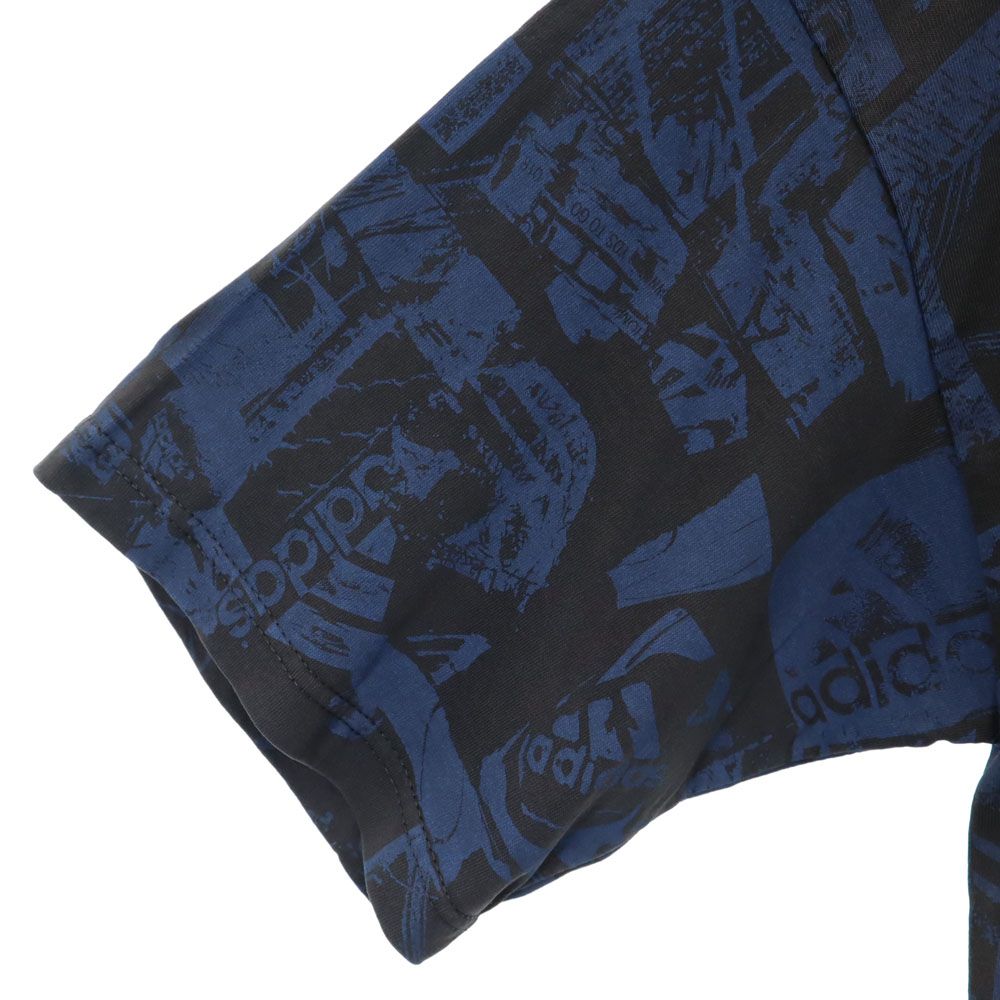 adidas アディダス 90s USA製 オールド エキップメント 総柄 半袖 Tシャツ L ネイビー系 メンズ