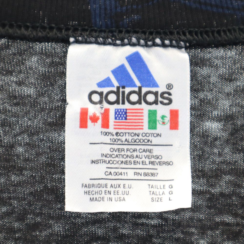 adidas アディダス 90s USA製 オールド エキップメント 総柄 半袖 Tシャツ L ネイビー系 メンズ
