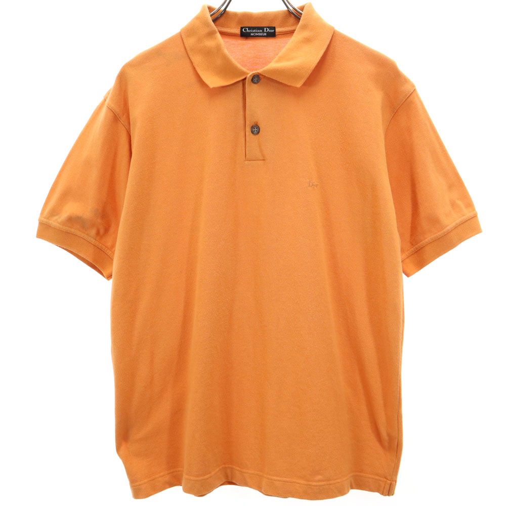 Christian Dior クリスチャンディオール 90s オールド 半袖 ポロシャツ M オレンジ MONSIEUR 鹿の子地 メンズ