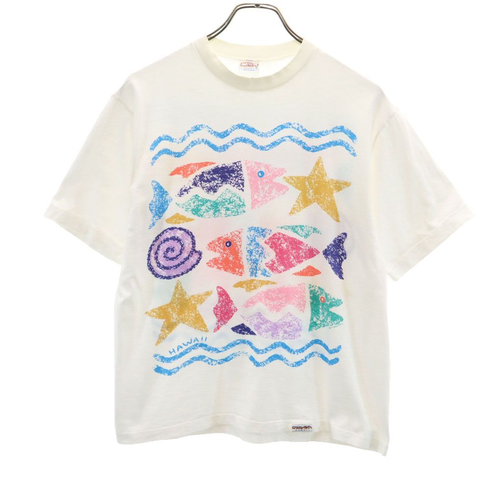 クレイジーシャツ 90s USA製 オールド プリント 半袖 Tシャツ M ホワイト Crazy Shirt メンズ