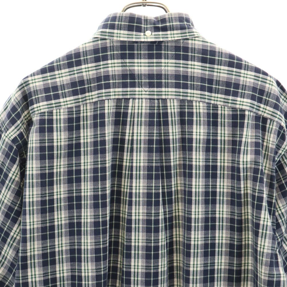 TOMMY HILFIGER トミーヒルフィガー 90s オールド フラッグタグ チェック 半袖 ボタンダウンシャツ L ネイビー系 メンズ