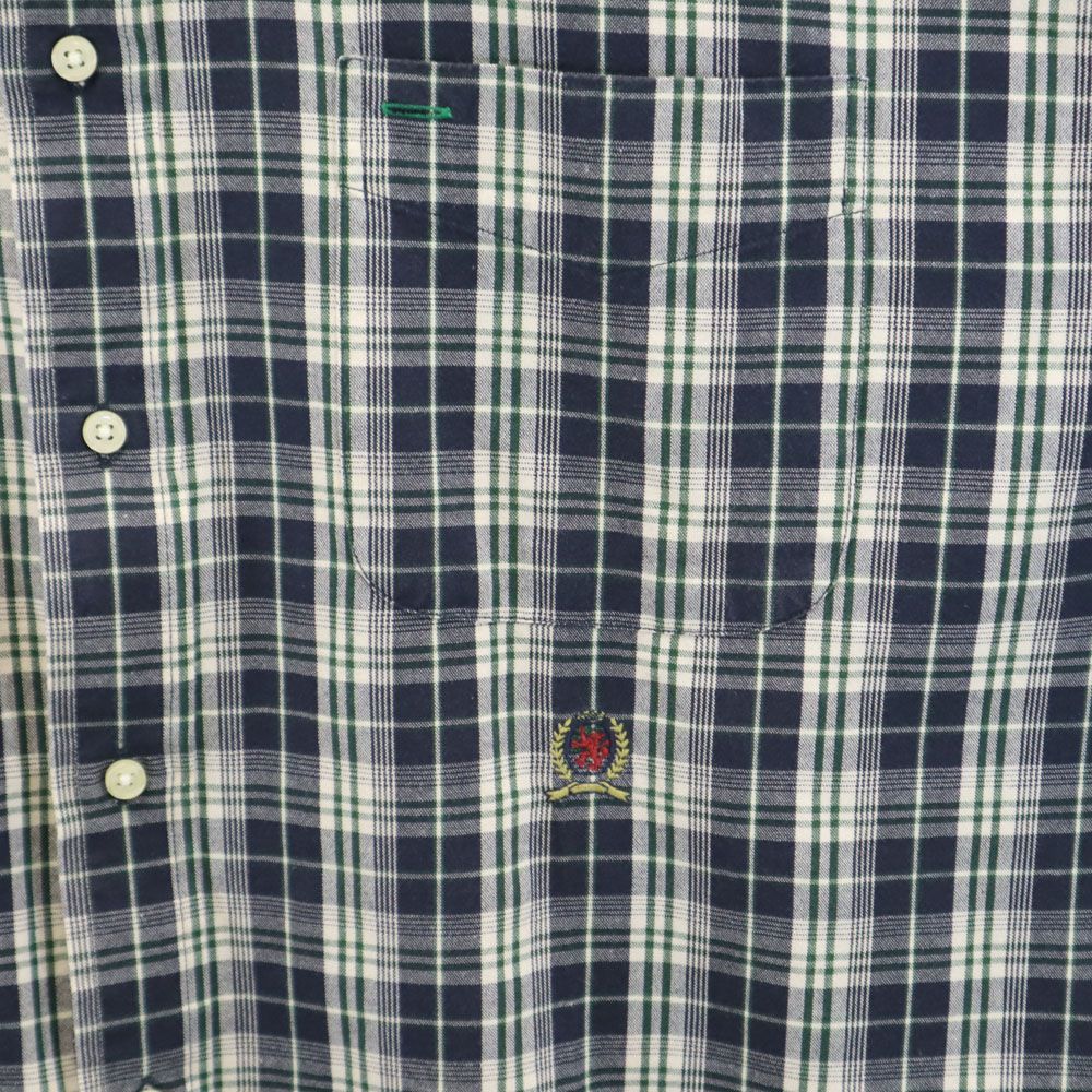 TOMMY HILFIGER トミーヒルフィガー 90s オールド フラッグタグ チェック 半袖 ボタンダウンシャツ L ネイビー系 メンズ