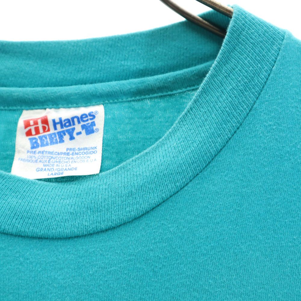 Hanes ヘインズ 90s USA製 オールド バックプリント 半袖 Tシャツ L グリーン メンズ