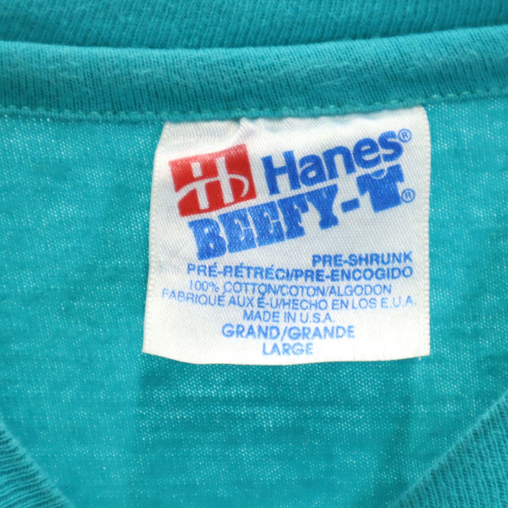Hanes ヘインズ 90s USA製 オールド バックプリント 半袖 Tシャツ L グリーン メンズ
