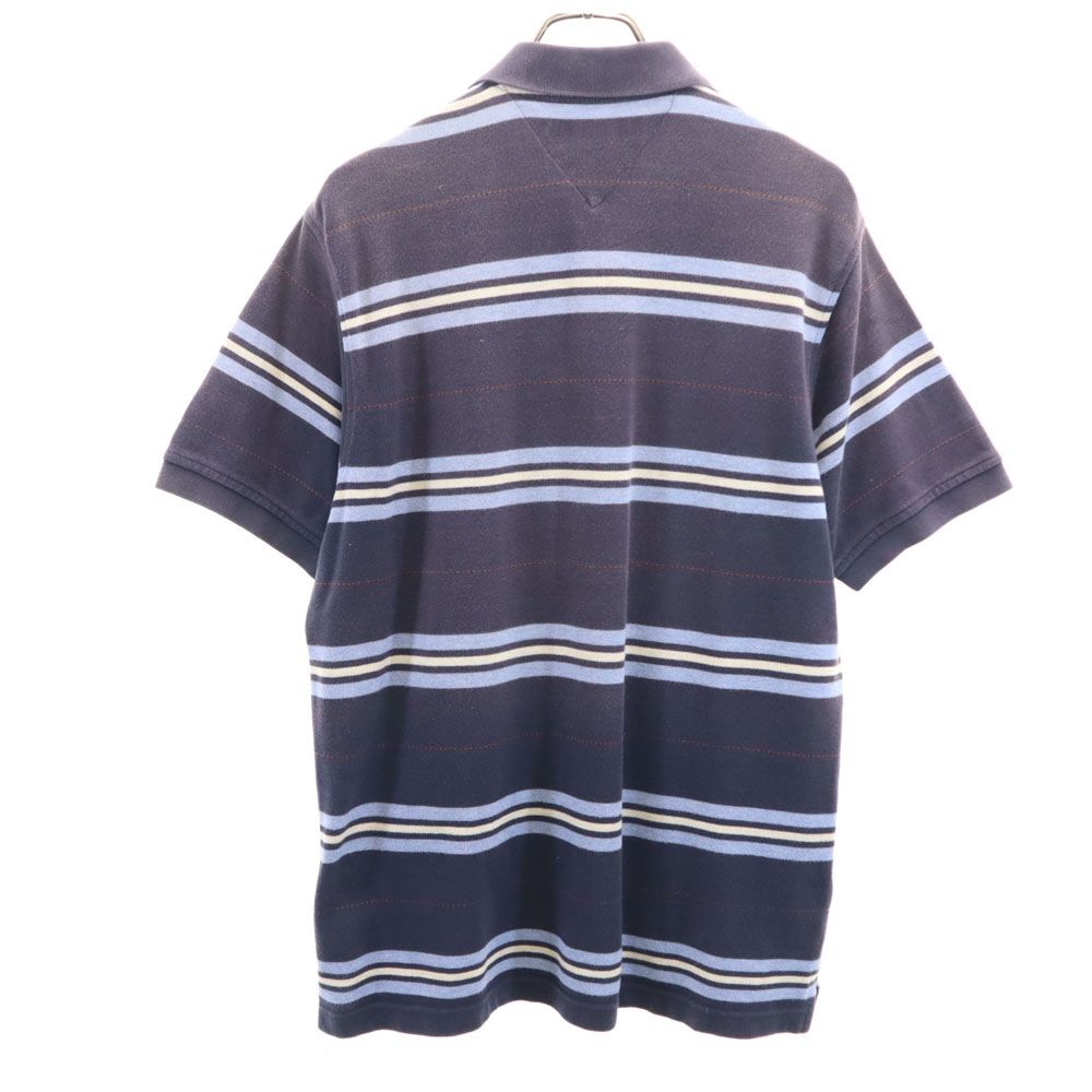 トミーヒルフィガー ボーダー 半袖 ポロシャツ M ネイビー TOMMY HILFIGER 鹿の子 メンズ