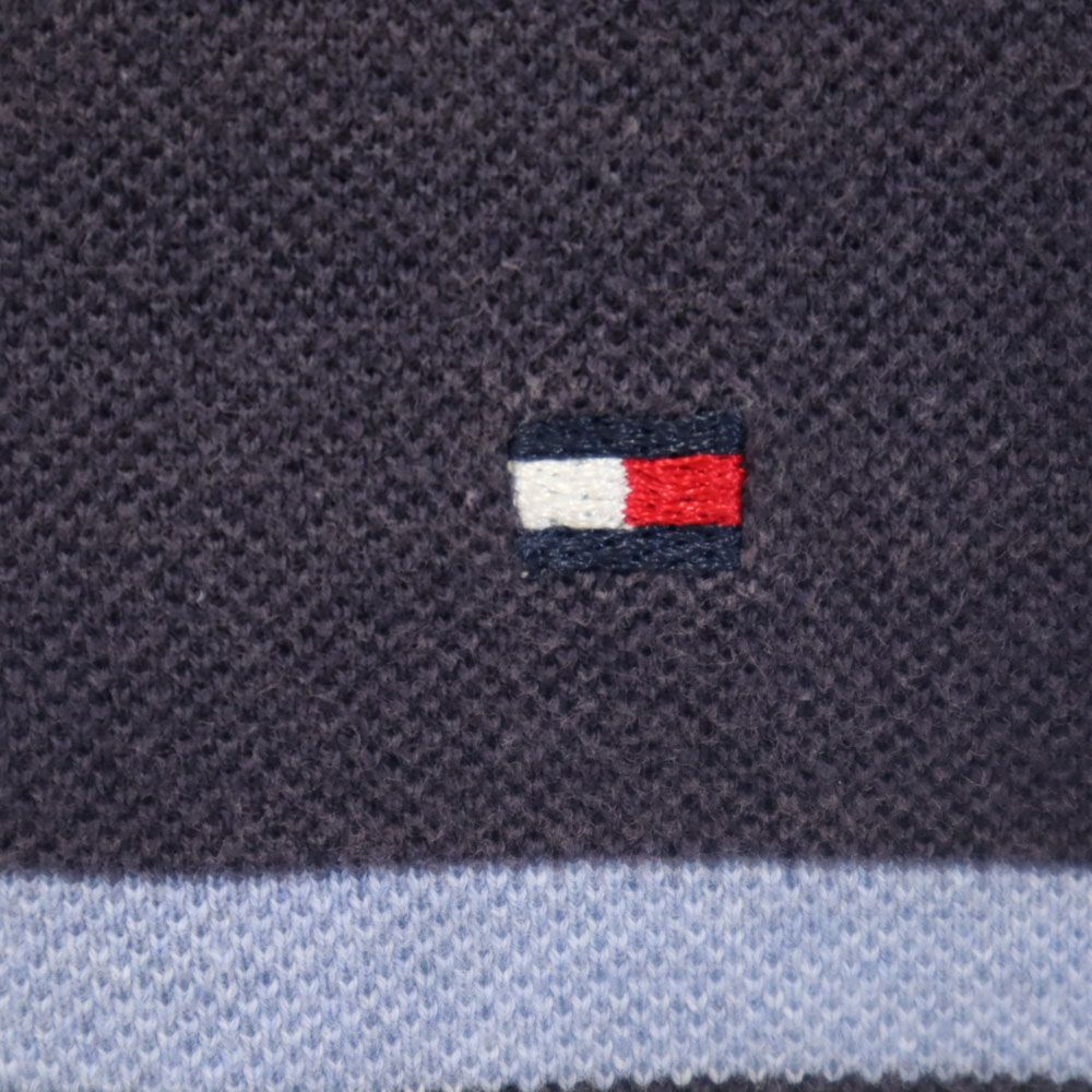トミーヒルフィガー ボーダー 半袖 ポロシャツ M ネイビー TOMMY HILFIGER 鹿の子 メンズ
