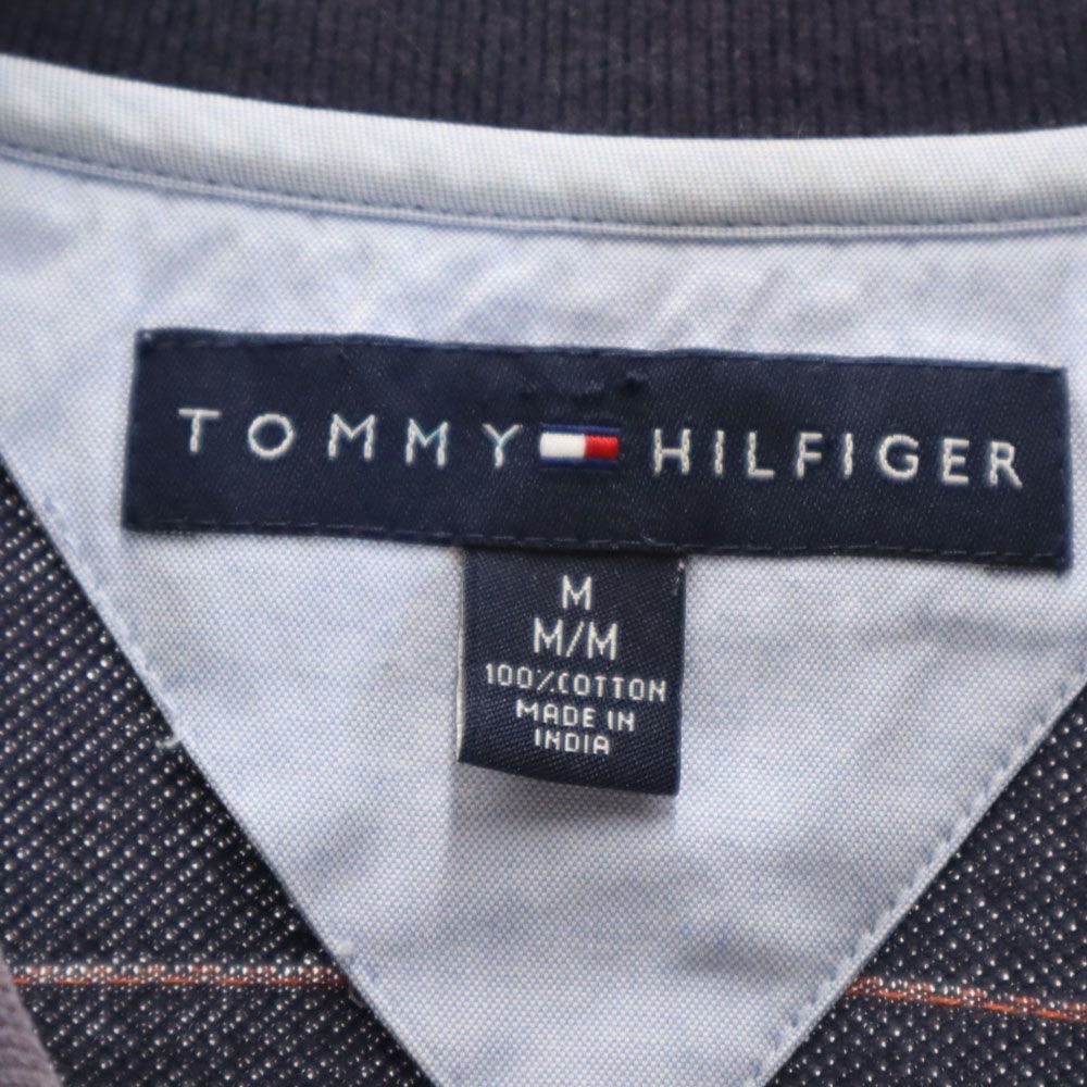 TOMMY HILFIGER トミーヒルフィガー ボーダー 半袖 ポロシャツ M ネイビー 鹿の子 メンズ