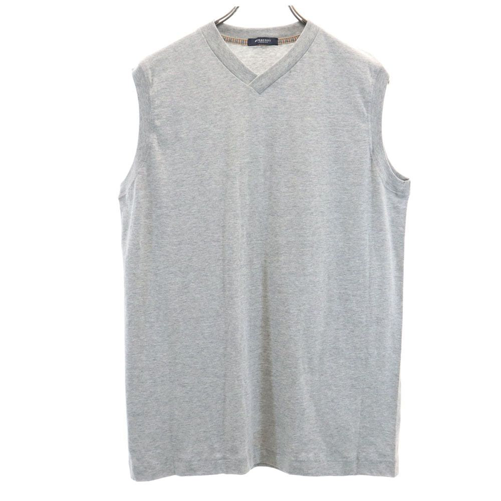 BURBERRY LONDON バーバリーロンドン 日本製 ノースリーブ Vネック シャツ L グレー系 メンズ