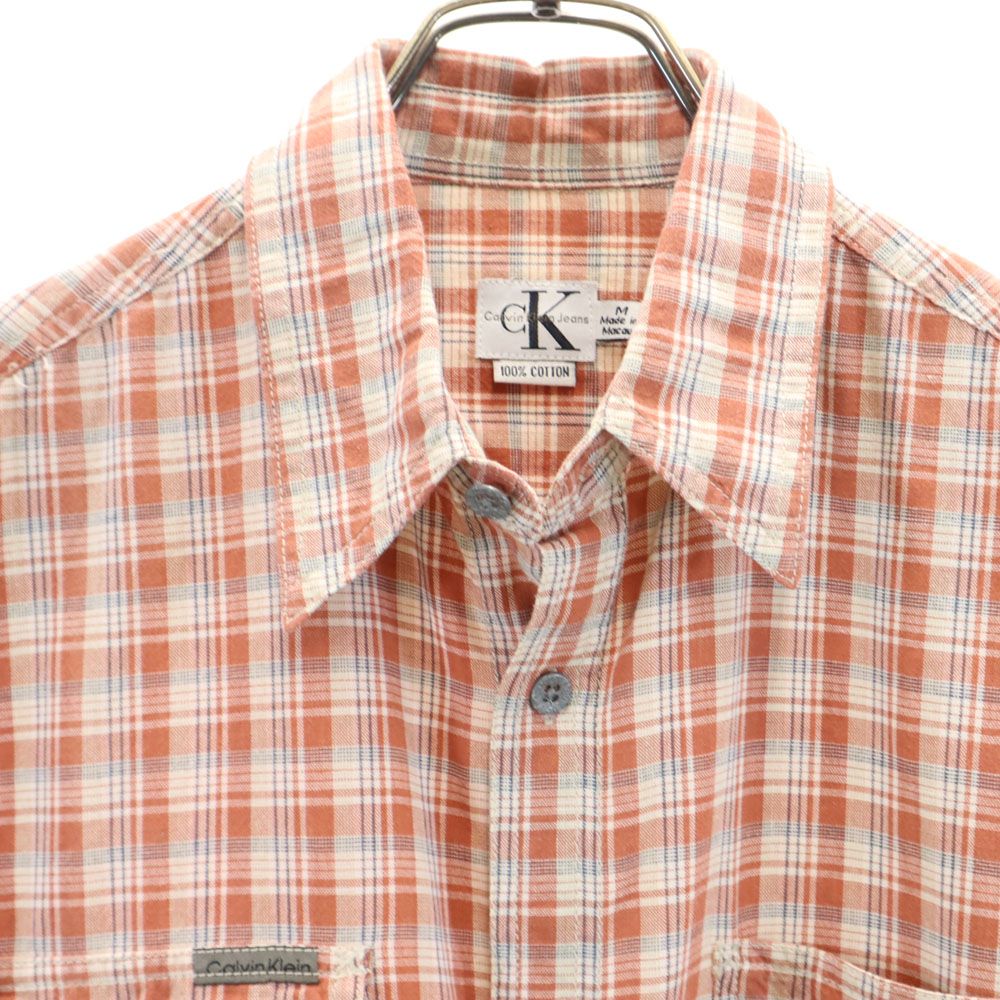 Calvin klein Jeans カルバンクラインジーンズ 90s オールド 半袖 チェックシャツ M オレンジ系 メンズ