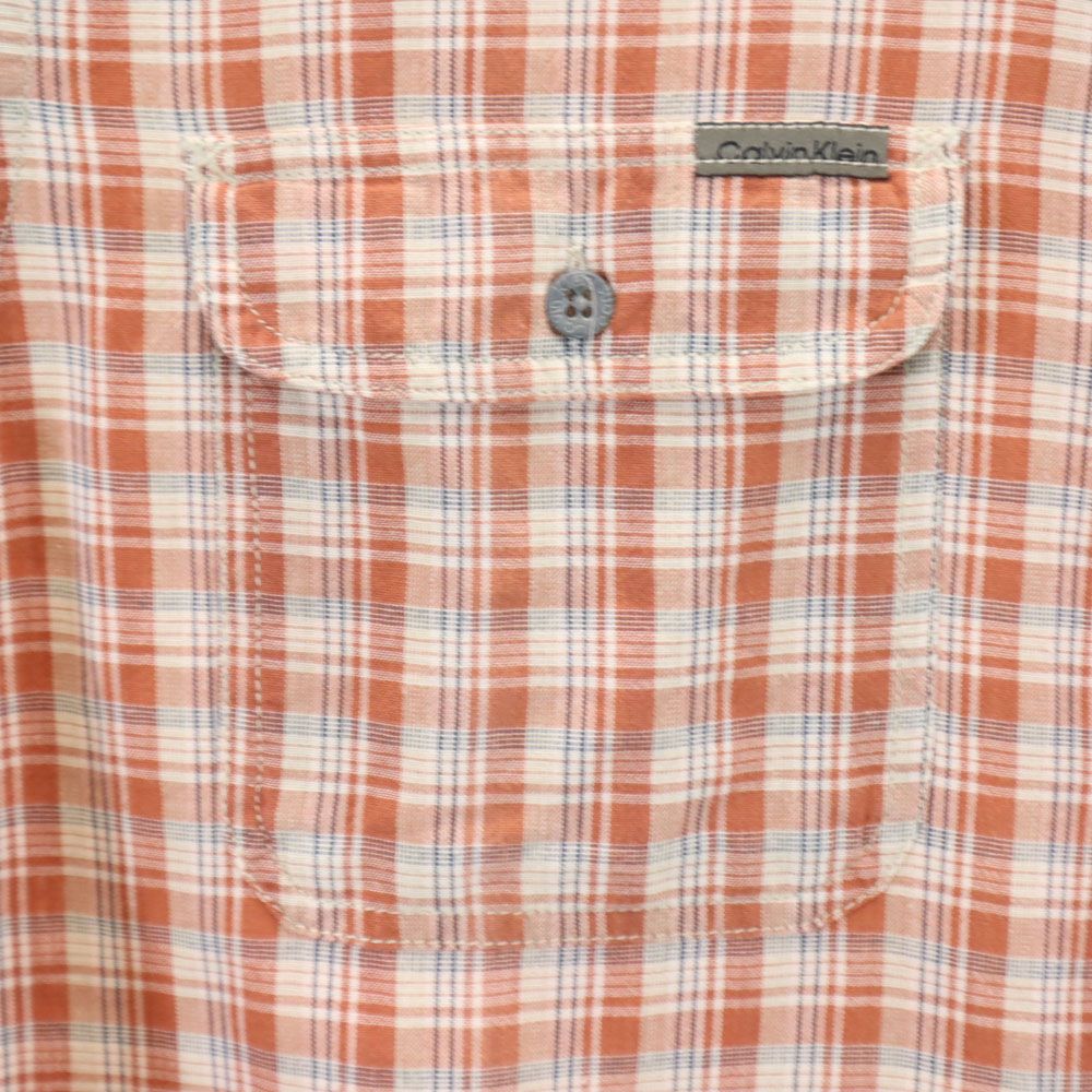Calvin klein Jeans カルバンクラインジーンズ 90s オールド 半袖 チェックシャツ M オレンジ系 メンズ