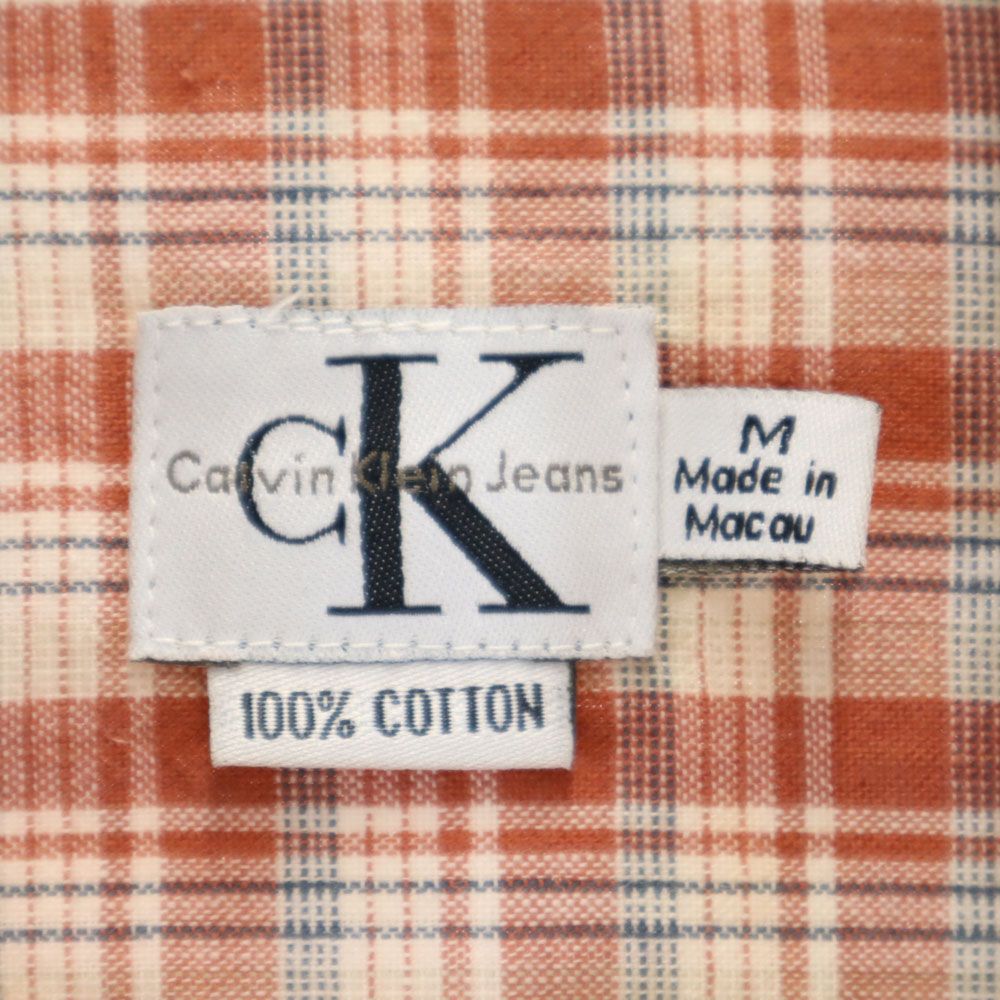 Calvin klein Jeans カルバンクラインジーンズ 90s オールド 半袖 チェックシャツ M オレンジ系 メンズ