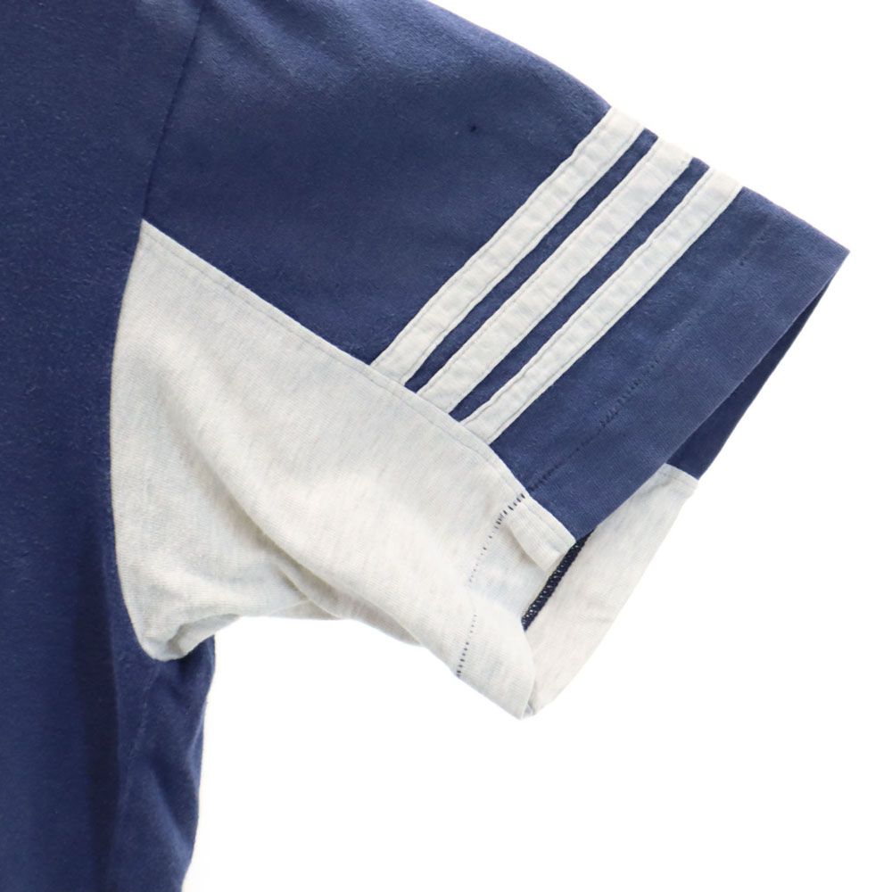 アディダス 90s デサント製 AMT-6600 オールド プリント 半袖 スキッパー ポロシャツ M-L ネイビー系 adidas メンズ