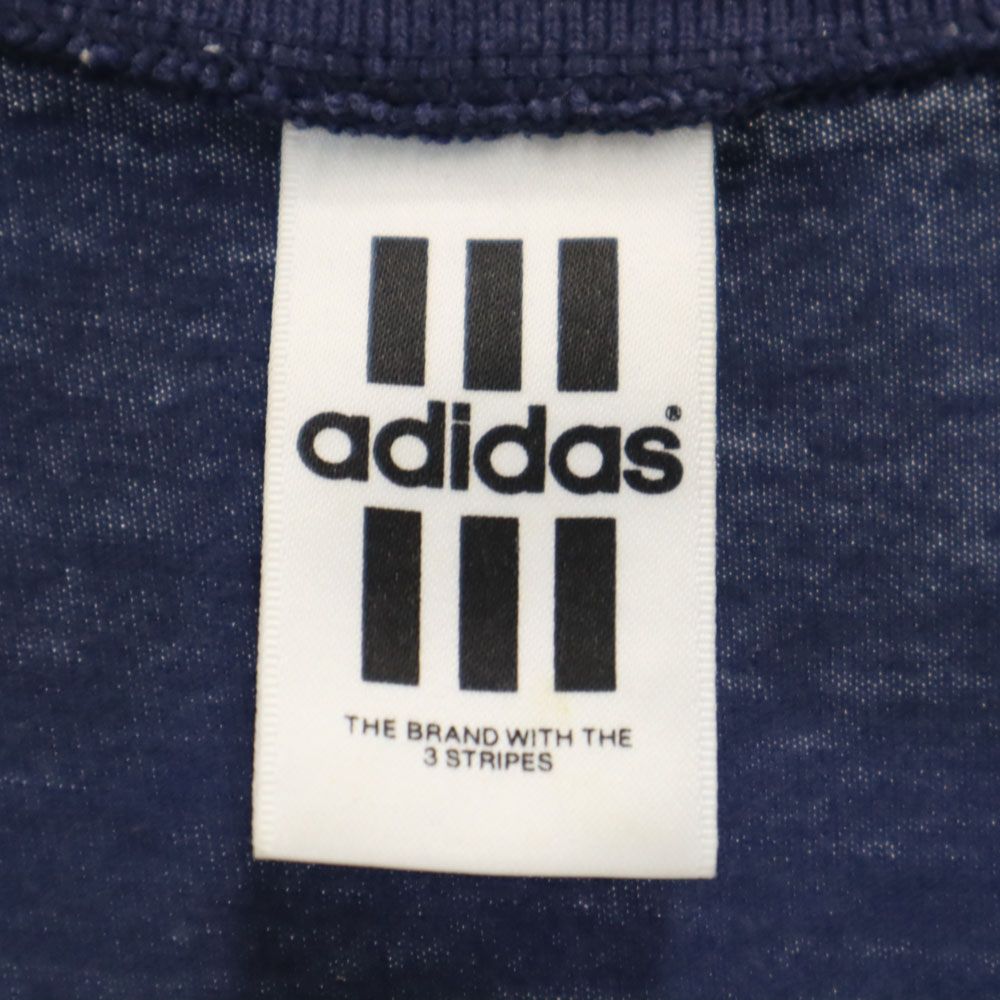 アディダス 90s デサント製 AMT-6600 オールド プリント 半袖 スキッパー ポロシャツ M-L ネイビー系 adidas メンズ