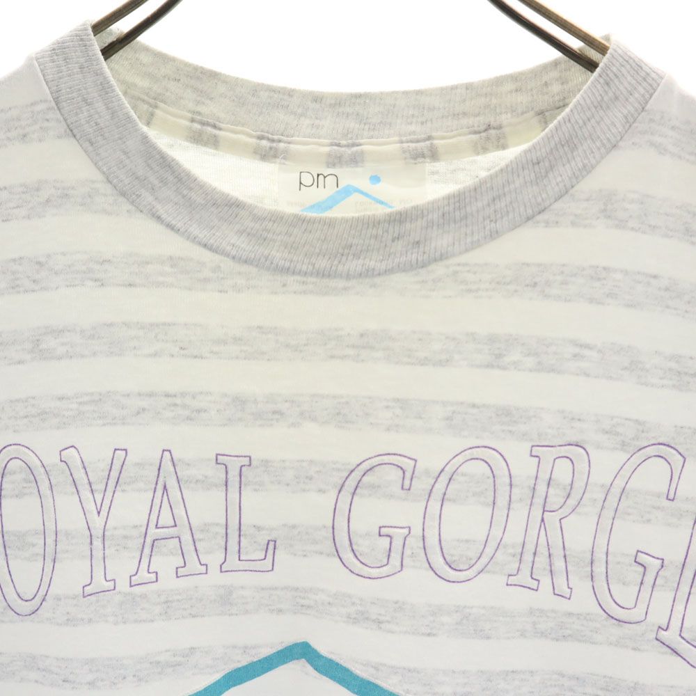 pm active wear 90s USA製 オールド ボーダー柄 プリント 半袖 Tシャツ S グレー×ホワイト メンズ