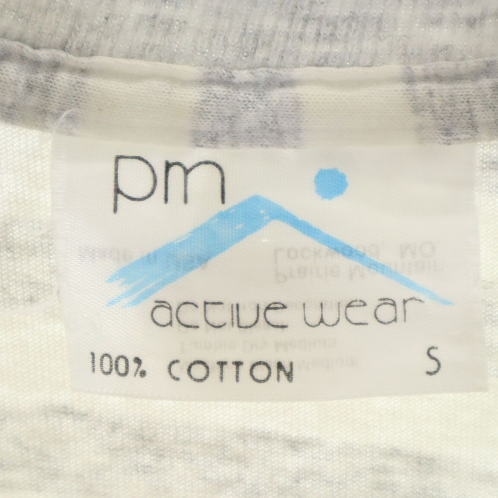 pm active wear 90s USA製 オールド ボーダー柄 プリント 半袖 Tシャツ S グレー×ホワイト メンズ