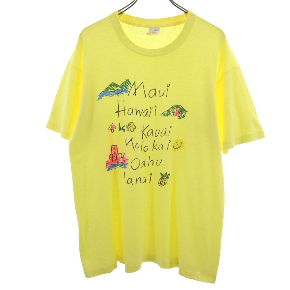 フルーツオブザルーム 90s オールド USA製 プリント 半袖 Tシャツ L イエロー系 FRUIT OF THE LOOM メンズ