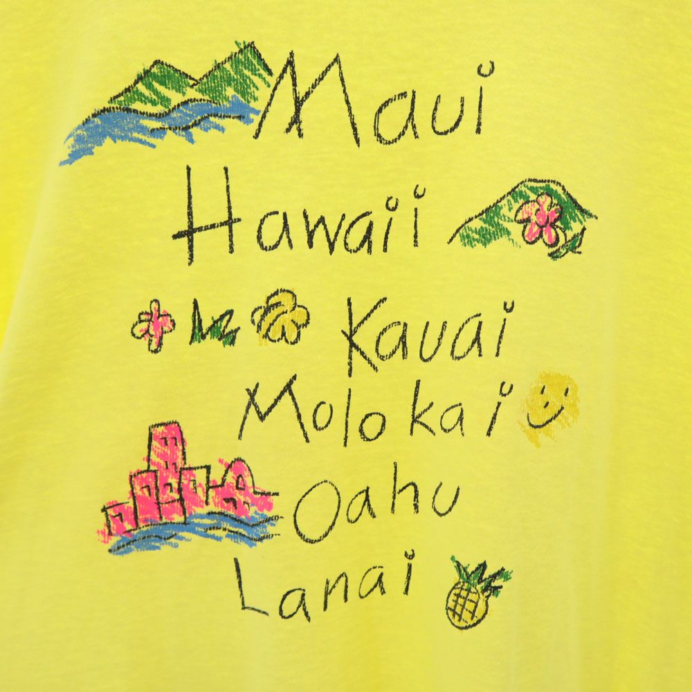 フルーツオブザルーム 90s オールド USA製 プリント 半袖 Tシャツ L イエロー系 FRUIT OF THE LOOM メンズ